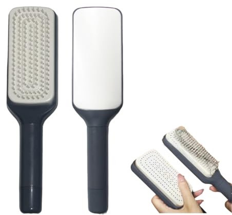 Selbstreinigende Haarbürsten, leicht zu reinigende Haarbürste mit einziehbaren Borsten, antistatischer Massagekamm für mühelose Haarentfernung und Reinigung (Grau)