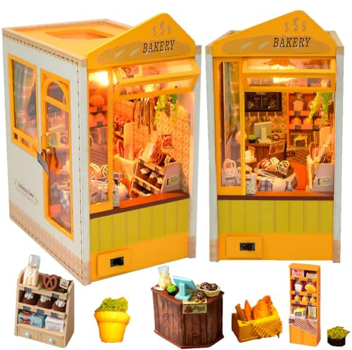 TOPBSFARNY 3D Holz Buchständer Puzzle DIY Puppenhaus Holz Buchstützen Book Nook Modellbau Bausatz mit LED-Licht für Erwachsene Kreativität Geschenk für Geburtstage Weihnachten