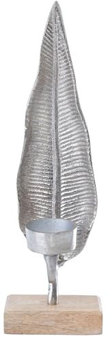 Brandsseller Weihnachtsdeko aus Mangoholz/Metall ca.31x9,5x5 cm Winterdeko Advent Dekoration Teelicht Kerzenständer Blatt