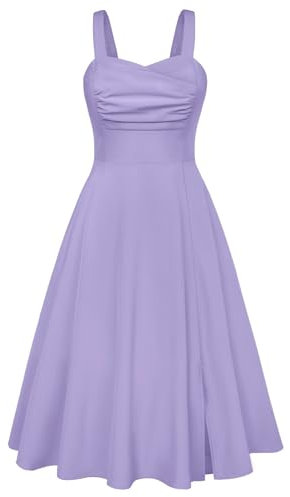 Belle Poque Abito midi da donna anni '50, senza maniche, linea A, vintage, plissettato, per cocktail party, Viola, M
