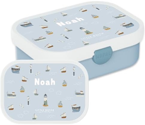 Mepal Campus Lunchbox Little Dutch – Personalisierte Bento Brotdose mit Namen für Kinder – Bento-Einsatz & Gabel – Clip-Verschluss – BPA-frei & spülmaschinenfest – 750 ml – Sailors Bay