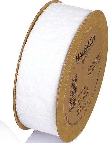 Halbach Seidenbänder Teddy Stoff Dekoband | Breite: 40mm Länge: 10m | Kunstfell-Band zum basteln und nähen | Farbe: weiß