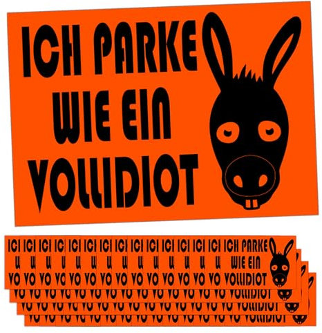 GamesMonkey® - Aufkleber - 50 Stücke + 10 BONUS - Parken wie ein Esel - 10 X 7 CM - Park Idiot Falschparker - für den Außenbereich (COL004)