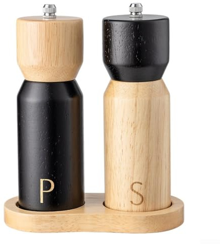 ZAMETTER Pfeffermühle aus Eiche/Haushalt Manuelle Massivholz-Pfeffermühle/Meersalz-Pfeffer-Gewürzglas-Mahlflasche/Holz-Salz-Pfeffermühlen-Set (B)
