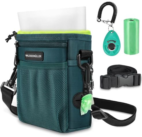 Waldseemüller Leckerlibeutel für Hunde, Futterbeutel Hunde Welpen Zubehör Futterbeutel Hundetraining Leckerlitasche, Clicker für Hundetraining, Snackbeutel aus Silikon