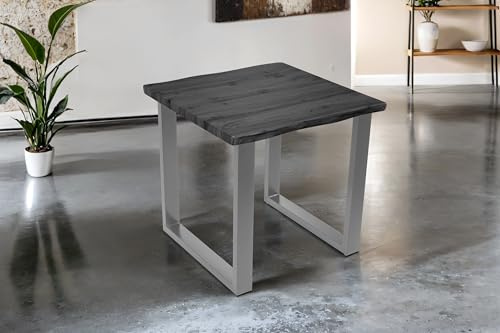 SAM Esstisch Josy | 80 x 80 cm | Holz-Optik in Grau | U-Gestell Metall Silber | 40 mm Tischplatte mit Baumkante | Tisch für Esszimmer & Küche