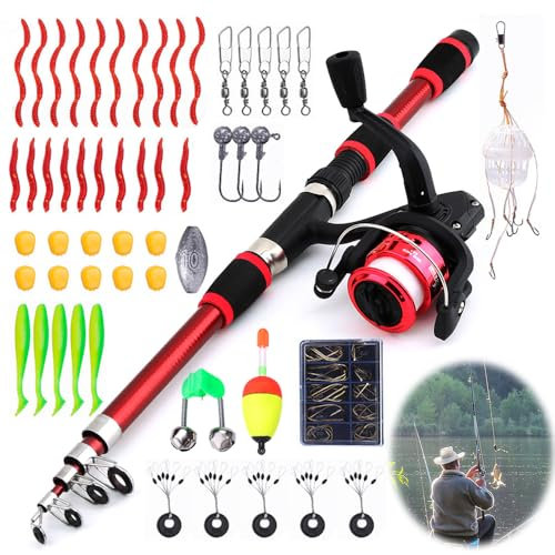 HIULLEN Set da Pesca per Bambini, 1.8M Set di Canne da Pesca per Bambini con Mulinello da Pesca ed Esca, Set Iniziale da Pesca, Accessori da Pesca per bambini dai 3 ai 10 anni