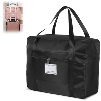 Foldable Carry On Bag, Large Capacity Luggage Travelling with Trolley Sleeve, Airlines Underseat Cabin, for Gym Beach Overnight Flight Weekend (53 * 38 * 19CM,Black)