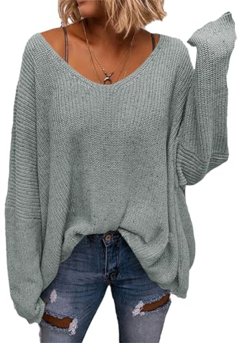Saodimallsu Pullover Oversize Damen Strickpullover Langarmshirts | V-Ausschnitt,Feinstrickpullover,Longpullover,lässige,Elegant,Sweatshirt,Oberteile,Loose Fit,Sweater,Einfarbig