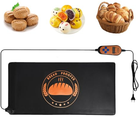 Brot Heizmatte, 55W Sauerteig Backmatte mit Hochwertiges Heizelementmaterial, 25 * 53cm Teig Gärmatte mit Einstellbarer Temperaturregler und NTC-Temperatursensor für Teig, Joghurt, Wein, Schokolade
