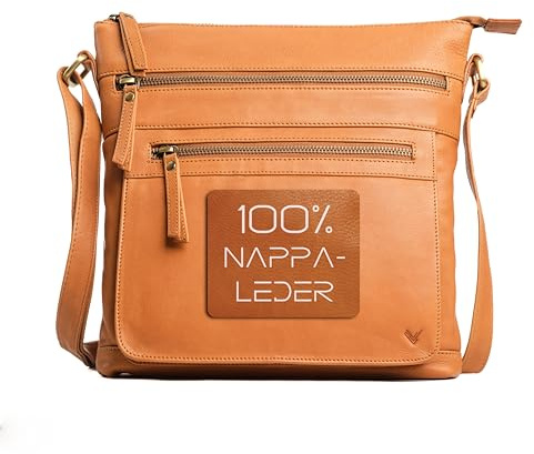 Lavalen Leder Umhängetasche Damen Mittelgroß - Ledertasche Handgefertigt - Damen Tasche Mehreren Fächern - Crossbody Bag - Mehrere Reißverschlüsse -Hochwertige Handtaschen & Handbags for Women.
