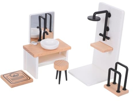 ORFOFE Maßstab Waschtisch Hocker Handtuchhalter und Duschraum Modell für DIY Puppenhaus Dekoration Teiliges