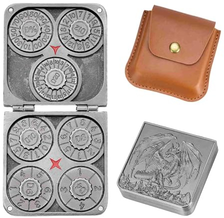 Cusdie 7-in-1 Faltbarer Spinner Metall DND Würfel Set mit PU Leder Tasche - Kompaktes Design mit D4, D6, D8, D10, D12, D20, D% für Rollenspiel-Geschenke