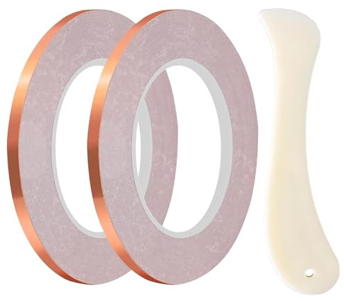 durble Foil Tape – 2pcs Conductive Copper Tape Paper Circuits with Bone Folder Tool, Adhesive Strips for Electrical Repair, Stained Glass, EMMI Shielding, Crafts, Garden Barriers, Multipurpose Roll