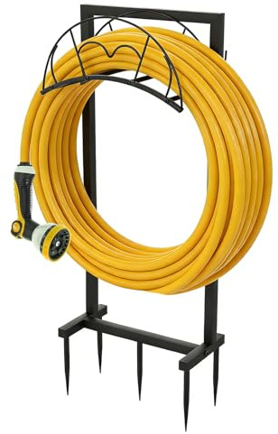 EFUTURETIME Gartenschlauchhalter Freistehend 5 Spikes für 50m Schlauch | Schlauchständer aus Metall, mit 2 Haken, Wasserschlauchhalter, Abnehmbar, für Hof, Rasenplatz und Außenbereich, Schwarz