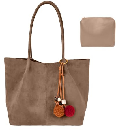 Aulenge Elegante Handtasche Damen aus Wildleder Mit Magnetverschluss Leichte Schultertasche Umhängetasche Vintage Stil für Alltag und Beruf Khaki