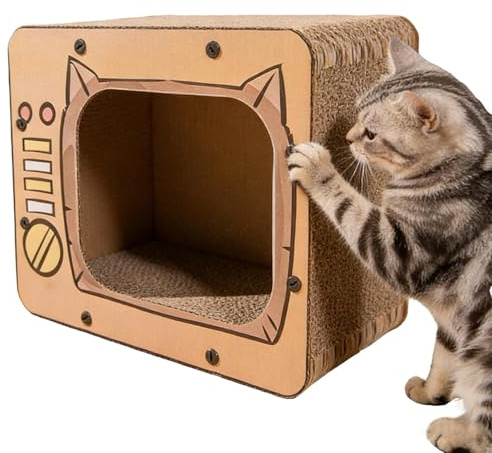 CardboardCat House, TV Shape CorrugatedCat Bed & Scratching Board | Cardboard CatScratcher Playhouse For Kitten Bunny Small Animals, Protects Carpet Couch Door Furniture, Boredom Relief Indoor
