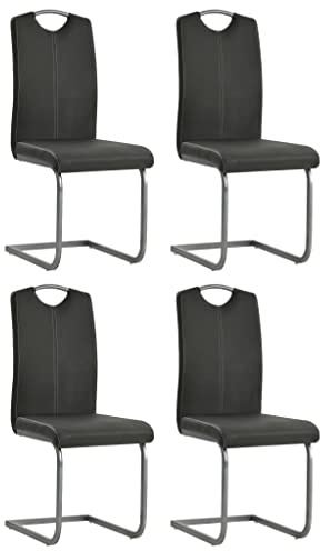 Bucmath Freischwinger 4er Set, Grau, Kunstleder, Esszimmerstühle Modern, Ergonomisch Gepolstert, Robuste Stahlgestelle, 43x55x100 cm, Bequeme Küchenstühle für Essbereich
