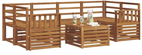 vidaXL Sofagarnituren 7 pcs Natur Massivholz Akazie, Garten-Sofa-Eckgarnitur, strapazierfähiges Lounge-Möbel, modernes Patio-Set für chilliges Terrassenleben