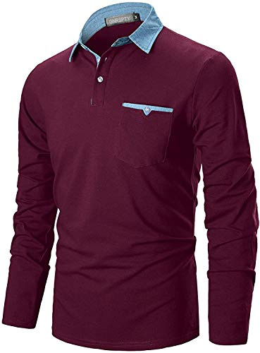 GNRSPTY Poloshirt Herren Langarm Basic Denim N?Hen Casual Baumwolle Golf Tennis Poloshirts