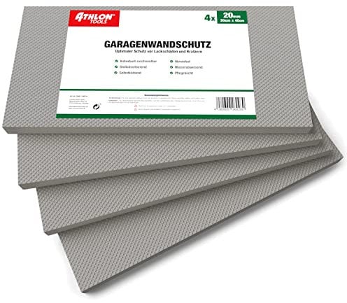 ATHLON TOOLS 4x MaxProtect Protettore per pareti di garage, 40 x 20 x 2,0 cm ciascuno, Protettore per porte di auto, autoadesivo, impermeabile (Grigio)