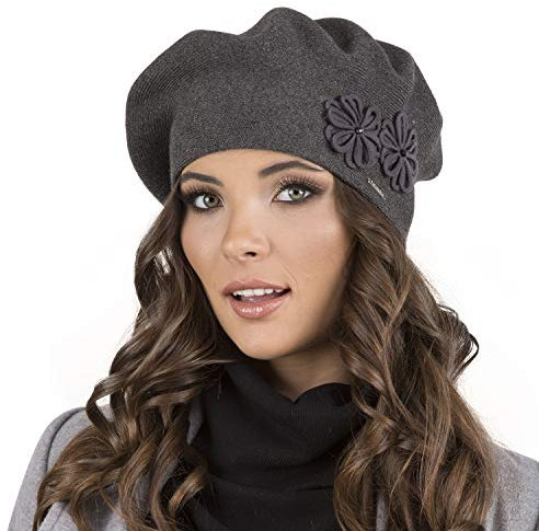 VIVISENCE Damen Baskenmütze Warm Und Gemütlich Wintermütze An Winter Und Herbst Warme Dick Strickmütze, Kopfbedeckung Eleganter Klassisch Mütze Für Frauen Modell 7007, Dunkelgrau,Einheitsgröße