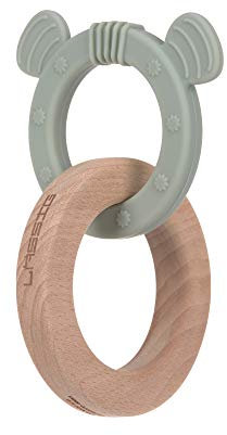 LÄSSIG Baby Greifling Beißring/Teether 2-in-1 Wood/Silicone Little Chums Cat