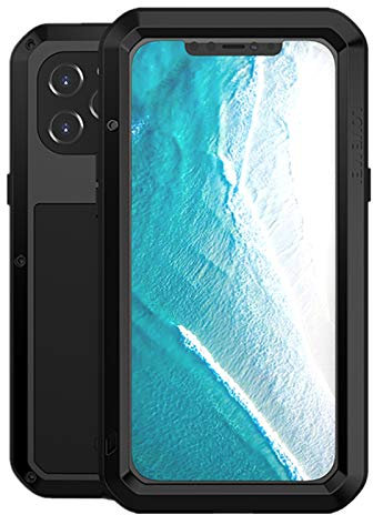 LOVE MEI Compatible With iPhone 12 Pro Max Case, Aluminum Metal Gorilla Glass Waterproof Shockproof Military Heavy Duty Sturdy Protector Cover Hard Case Black
