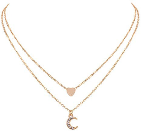 N-brand PULABO Donne Boemia Amore Cuore Luna Pendente Collane Doppio Strato Collane Chic Squisita Durevole e Utile Creativo