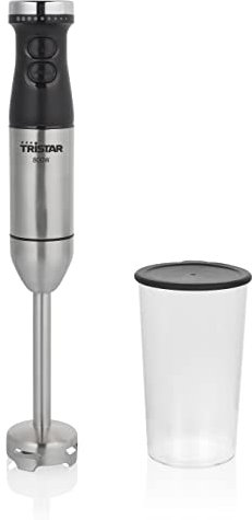Mixeur plongeant Tristar MX-4838 inox brossé et noir - 800 W - Fonction turbo - Avec gobelet doseur