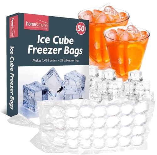 SOL 50pk Ice Cube Freezer Bags - Makes 1,400 Cubes - Food Grade Plastic Ice Bags for Freezer, Odour Free Ice Cube Bags, Ice Cube Storage Bags for Freezing, Freezer Bags for Ice