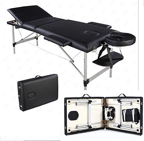 Mobile Massageliege Massagetisch 3 Zonen Klappbar Kosmetikliege Therapieliege Massagebett Aluminiumfüßen 186 * 62cm, Höhenverstellbaren 60-85cm, bis 230kg，Schwarz