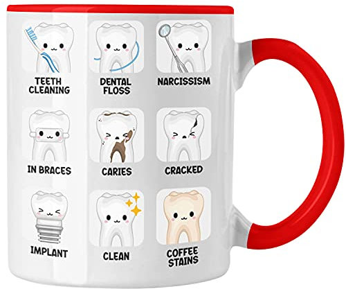 Trendation - Zahnmedizinische Fachangestellte Tasse Geschenk Lustig Zahnarzt Damen Geschenkidee Zahnarzthelferin LOVE Zahnarzt Zahnärztin (Rot)