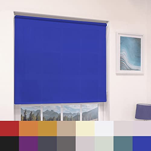 Electric Blue Plain Dim Out Fabric Roller Blind Made To Measure All Fitting Included Easy Fit Child Safe Maximum size of 90cm Width x 160cm Drop