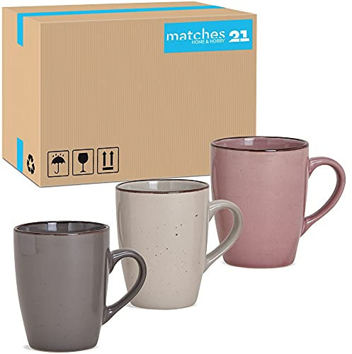 matches21 Coffee Mugs Coffee Cups Plain Grey Beige & Pink with Brown Rim Ceramic 36 Pieces Assorted 10 cm 300 ml
