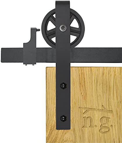 Natural Goods Berlin 1x SCHIEBETÜRSYSTEM mehrere Modelle, Schwarz pulverbeschichtet, 2m oder 4m, Scheunentor, Küchentür, Raumtrenner, Beschlag, Barn Door Hardware (Modell O 200, Schwarz)
