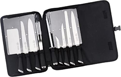 Royal Swiss - Ensemble de couteaux de cuisine professionnels, ensemble de couteaux, 9 couteaux de chef en acier inoxydable avec aiguiseur, fourchette à viande et rangement pour couteaux