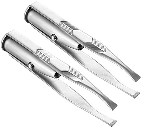 2 Pcs Pince à Épiler avec Lumière LED, Pince à Épiler de Précision de Sourcils en Acier Inoxydable, Brucelles de Lumineuses de Cils Sourcils Épilation pour Hommes et Femmes