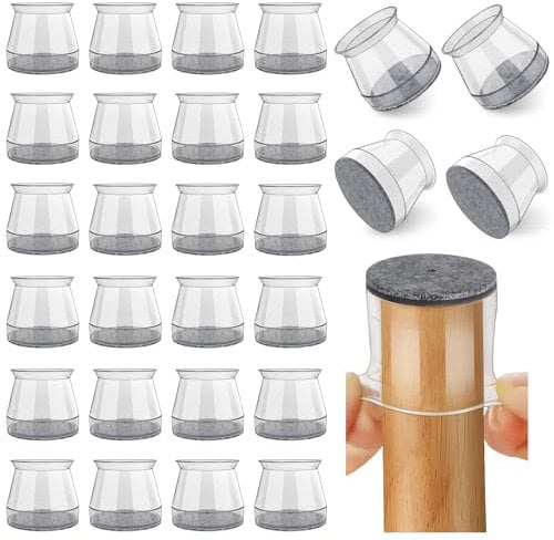 GICUNK 32Pcs Chair Leg Floor Protectors, Transparent Chair Feet Cover, Felt Bottom Silicone Chair Leg Caps For Protecting Hardwood/Tile/Laminate Floors From Scratches And Noise(Small Fit:23-32.9mm)