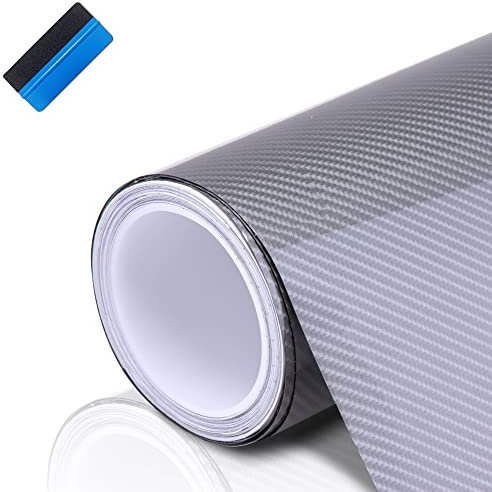 NewL - Pellicola adesiva 6D in vinile in fibra di carbonio, per interni dell’auto, ad alta lucentezza, adesivo impermeabile e antigraffio, colore: argento, 30 cm x 150 cm