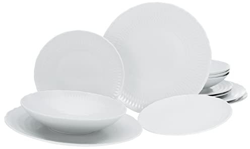 CreaTable, 33070, Serie SOFIA - White, 12-teiliges Geschirrset, Teller Set aus Porzellan, spülmaschinen- und mikrowellengeeignet, Made in Europe