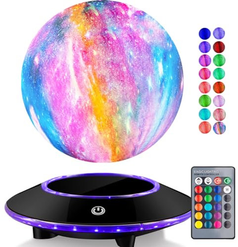 VGAzer Mondbewegung LED Levitierende Mondlampe, 3D-Illusions-Nachtlicht mit Fernbedienung, dimmbare 16 Farben Lichter für Kinder Erwachsene (16 Farben Galaxy Mond)