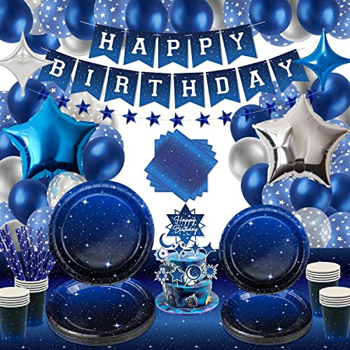 161Stück Weltraum Partygeschirr,Partyzubehör Pappteller Set,Wiederverwendbar Papier Geschirr Set einschließlich Tischdecke Teller Becher Servietten zum Geburtstag,Hochzeiten,Jubiläums(20 Gäste)