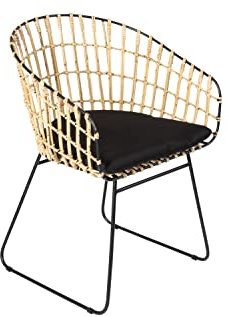 SAM Rattanstuhl Lima, Farbe Natur, inklusive Sitzkissen, Korbstuhl mit Metallrahmen, Geflechtstuhl/Eisenstuhl im Retro-Design, Esszimmerstuhl mit Armlehnen