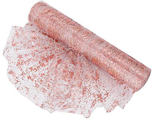 Time to Sparkle Table Runner with Gold Foil 29cm x 15M Sparkling Tulle Roll Gift Floral Wrapping Paper Rolls Glitter Table Decoration for Holidays Wedding Parties and Everyday Decoration (Rose Gold)