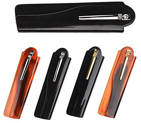 Switchblade Comb, Foldable Stainless Steel Hair Comb with Automatic Push Button Metal Spring Jump Brush for Beard Mustache, Men Oil Hair Styling Accessories (3# M, Multicolor, 5pcs)
