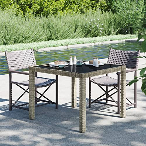 MOONAIRY Gartentisch, Klapptisch Garten, Balkontisch, Garten Tisch, Balkonmöbel, Tisch Klappbar, 90x90x75 cm Gehärtetes Glas Poly Rattan Grau