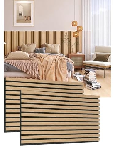 Acoustic Wood Wall Panels Slat Panel for Wall with Foam 2PCS Oak