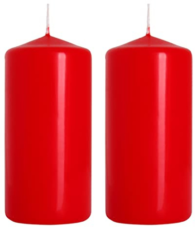Pillar Candles, Pack of 2, Unscented, Long Burning Time, 10 x 5 cm / 4 x 2 in (Red, Matt)
