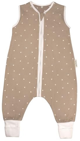 MOYO Baby Schlafsack mit Füßen I Taupe mit Tupfen I Atmungsaktiver Babyschlafsack 1.0 TOG in 100cm I Schlafsack mit Beinen aus 100% Bio-Baumwolle I GOTS-Sommerschlafsack für Babys & Kleinkinder
